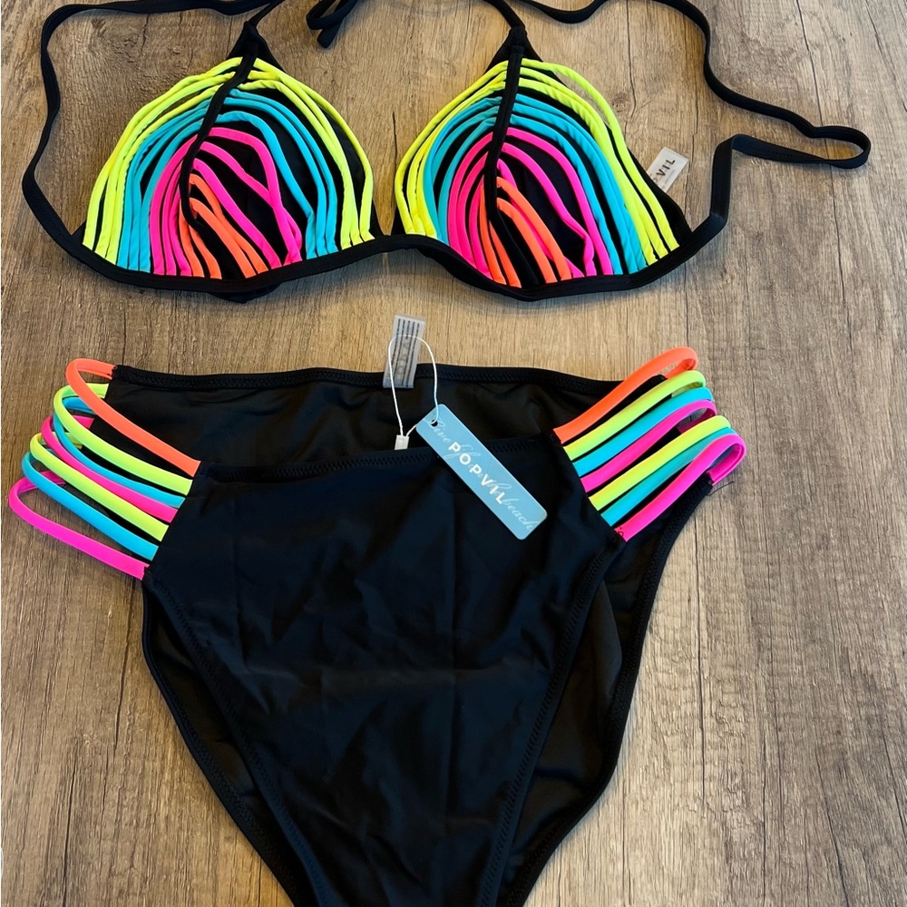 Vibrant Yellow and Pink Bikini Set